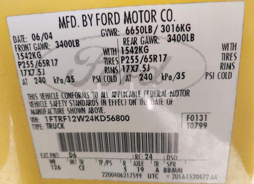 Photo 9 of 2004 Ford F-150 STX/XL/XLT (VIN 1FTRF12W24KD56800)