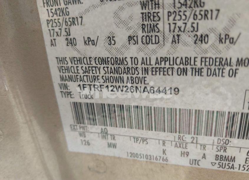 Photo 9 of 2006 Ford F-150 STX/XL/XLT (VIN 1FTRF12W26NA64419)