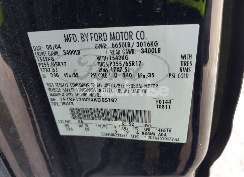 Photo 9 of 2004 Ford F-150 STX/XL/XLT (VIN 1FTRF12W34KD85187)