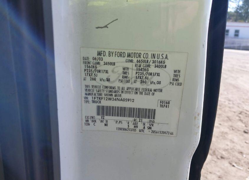 Photo 9 of 2004 Ford F-150 STX/XL/XLT (VIN 1FTRF12W34NA05912)