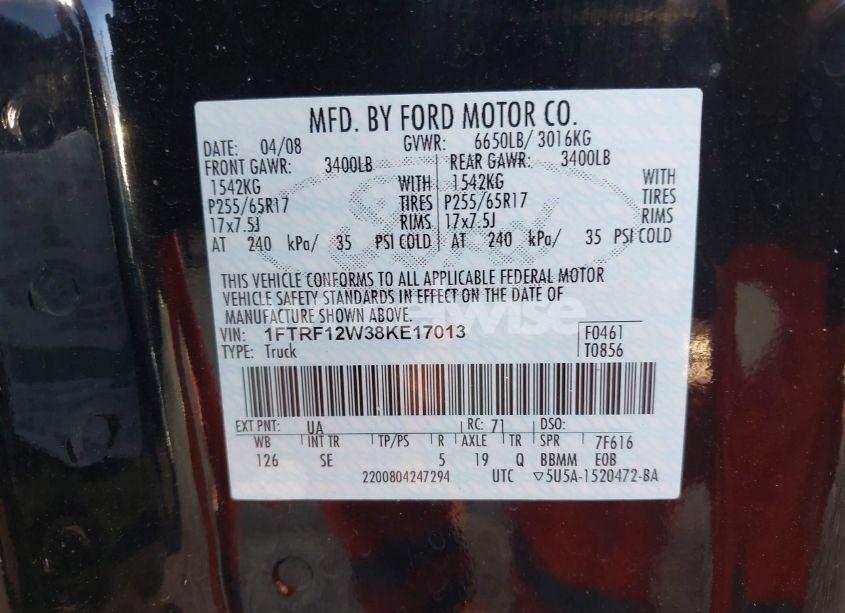 Photo 9 of 2008 Ford F-150 FX2/STX/XL/XLT (VIN 1FTRF12W38KE17013)