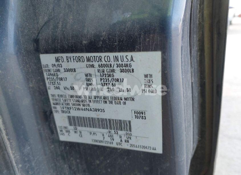 Photo 9 of 2004 Ford F-150 STX/XL/XLT (VIN 1FTRF12W44NA38935)