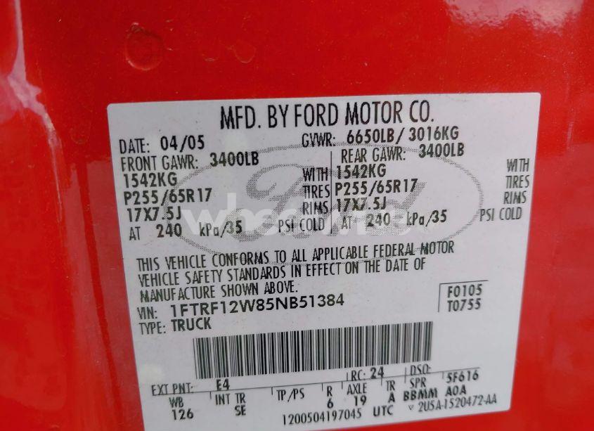 Photo 9 of 2005 Ford F-150 STX/XL/XLT (VIN 1FTRF12W45NB73298)