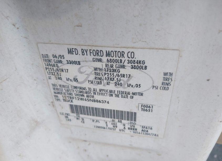 Photo 9 of 2005 Ford F-150 STX/XL/XLT (VIN 1FTRF12W45NB86374)