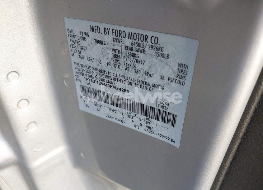 Photo 9 of 2009 Ford F-150 STX/XL/XLT (VIN 1FTRF12W49KB24285)