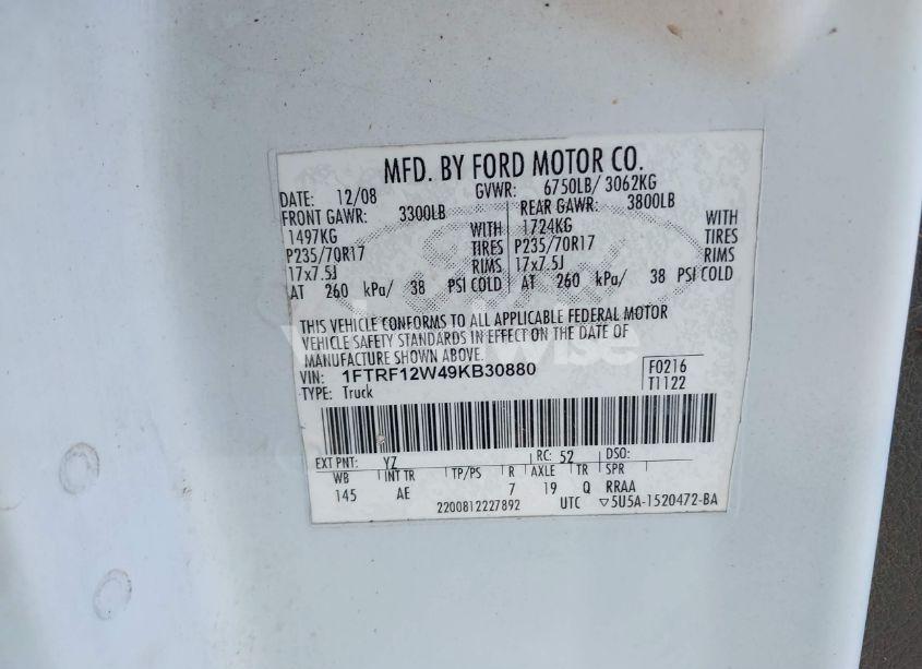 Photo 9 of 2009 Ford F-150 STX/XL/XLT (VIN 1FTRF12W49KB30880)