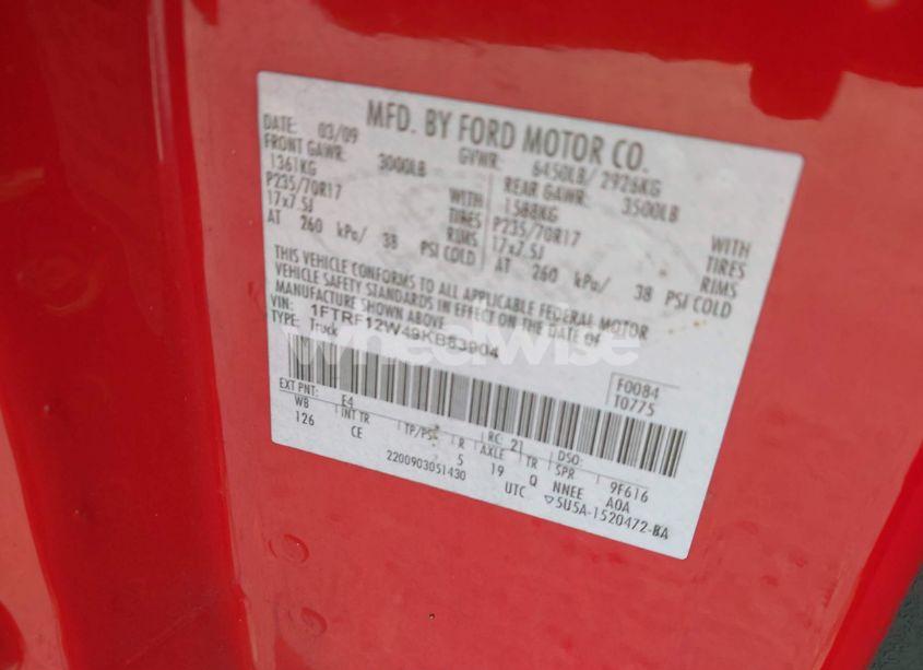 Photo 9 of 2009 Ford F-150 STX/XL/XLT (VIN 1FTRF12W49KB83904)