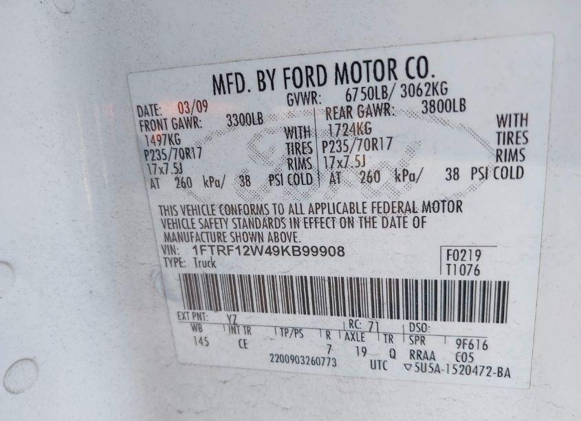 Photo 9 of 2009 Ford F-150 STX/XL/XLT (VIN 1FTRF12W49KB99908)