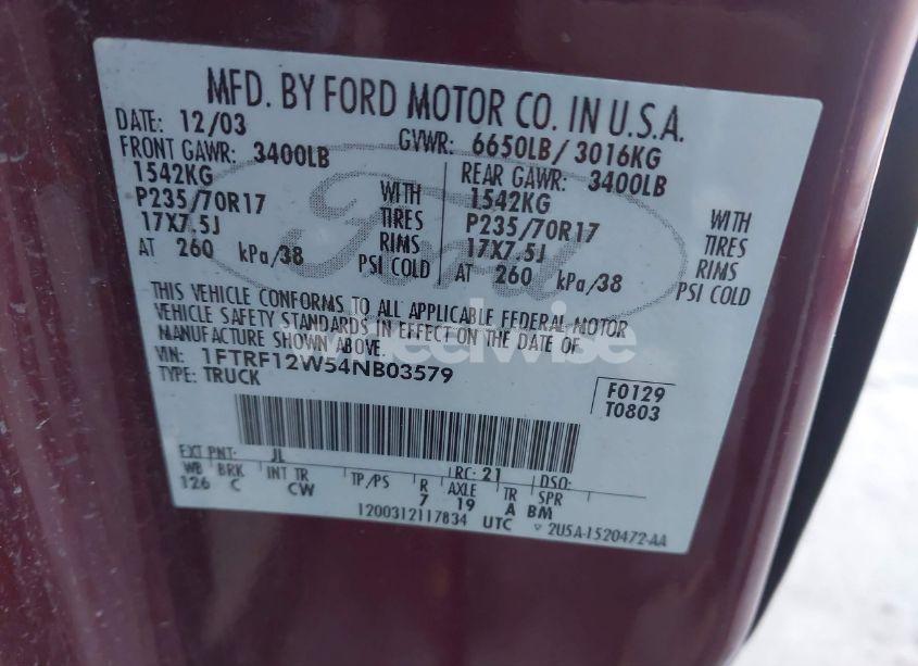Photo 9 of 2004 Ford F-150 STX/XL/XLT (VIN 1FTRF12W54NB03579)