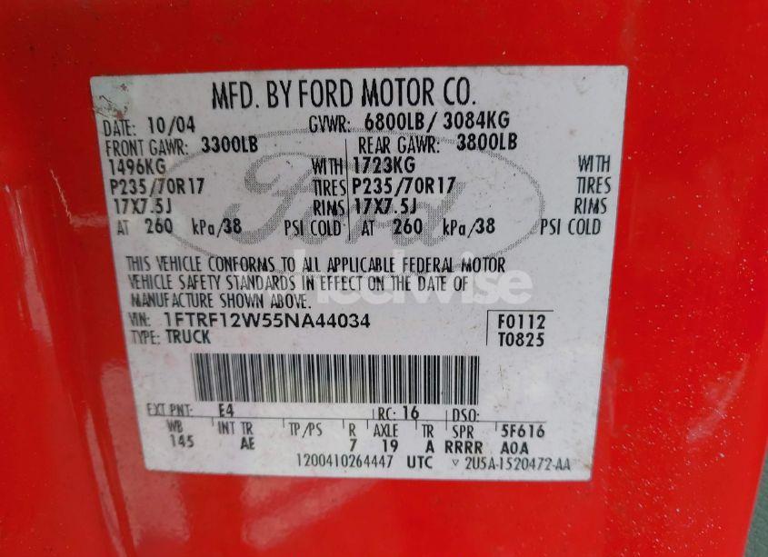 Photo 9 of 2005 Ford F-150 STX/XL/XLT (VIN 1FTRF12W55NA44034)