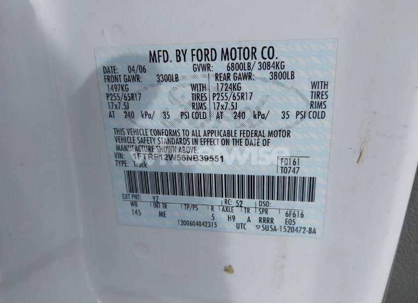 Photo 9 of 2006 Ford F-150 STX/XL/XLT (VIN 1FTRF12W56NB39551)