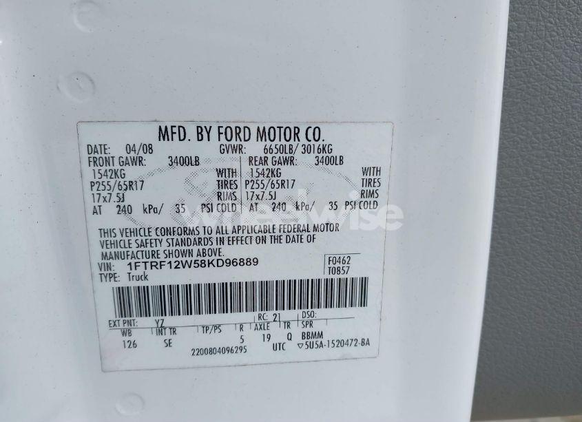 Photo 9 of 2008 Ford F-150 FX2/STX/XL/XLT (VIN 1FTRF12W58KD96889)