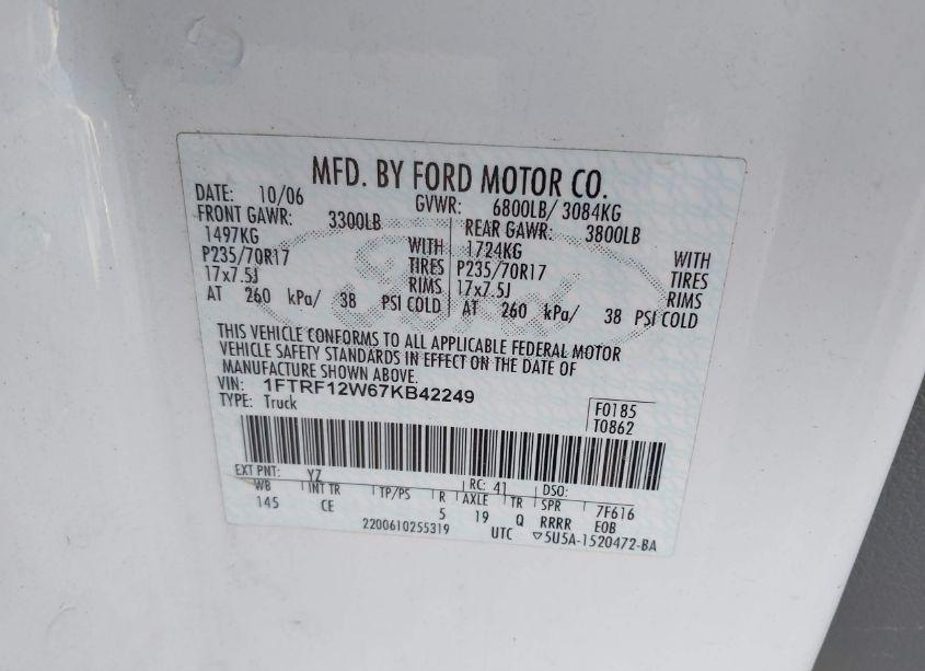 Photo 9 of 2007 Ford F-150 STX/XL/XLT (VIN 1FTRF12W67KB42249)