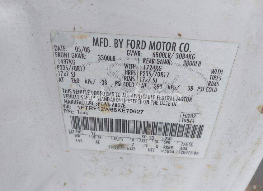 Photo 9 of 2008 Ford F-150 FX2/STX/XL/XLT (VIN 1FTRF12W68KE70627)