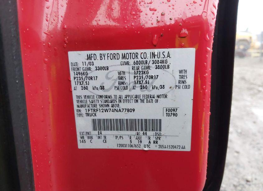 Photo 9 of 2004 Ford F-150 STX/XL/XLT (VIN 1FTRF12W74NA77809)