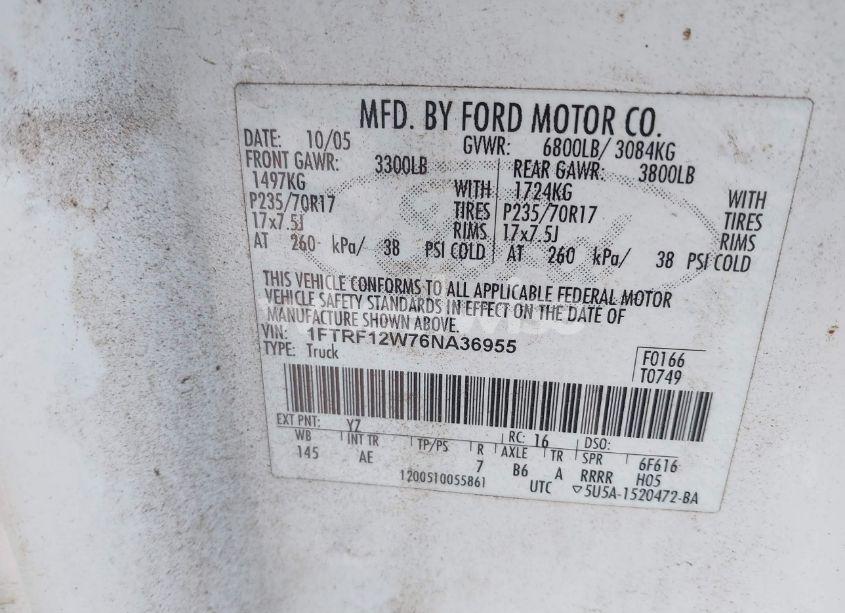 Photo 9 of 2006 Ford F-150 STX/XL/XLT (VIN 1FTRF12W76NA36955)