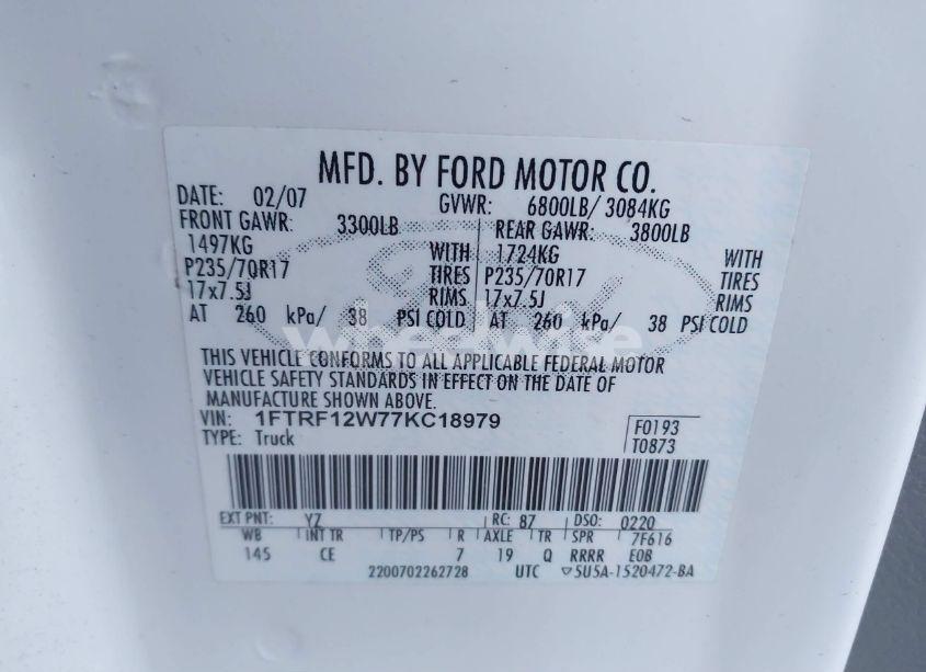 Photo 9 of 2007 Ford F-150 STX/XL/XLT (VIN 1FTRF12W77KC18979)