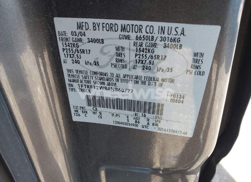 Photo 9 of 2004 Ford F-150 STX/XL/XLT (VIN 1FTRF12W84NB60777)