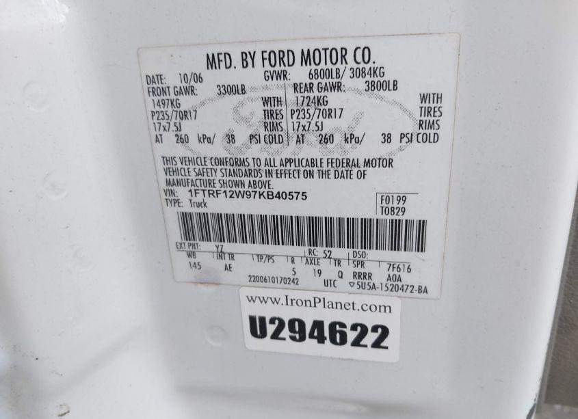 Photo 9 of 2007 Ford F-150 STX/XL/XLT (VIN 1FTRF12W97KB40575)