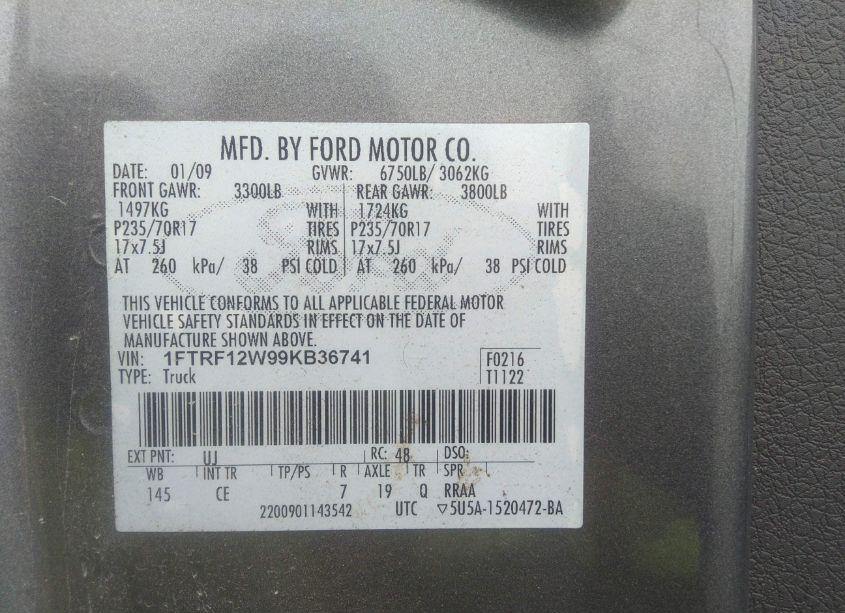 Photo 9 of 2009 Ford F-150 STX/XL/XLT (VIN 1FTRF12W99KB36741)