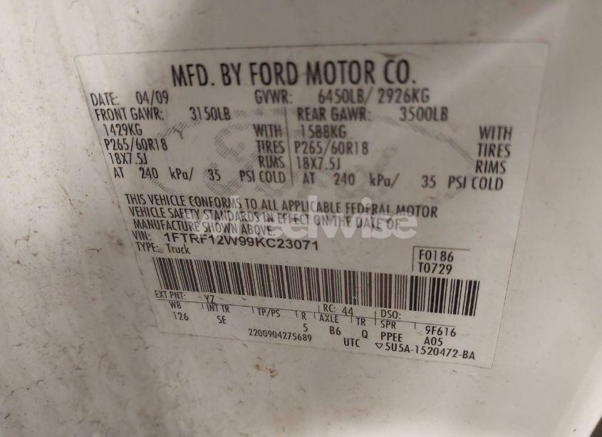 Photo 9 of 2009 Ford F-150 STX/XL/XLT (VIN 1FTRF12W99KC23071)