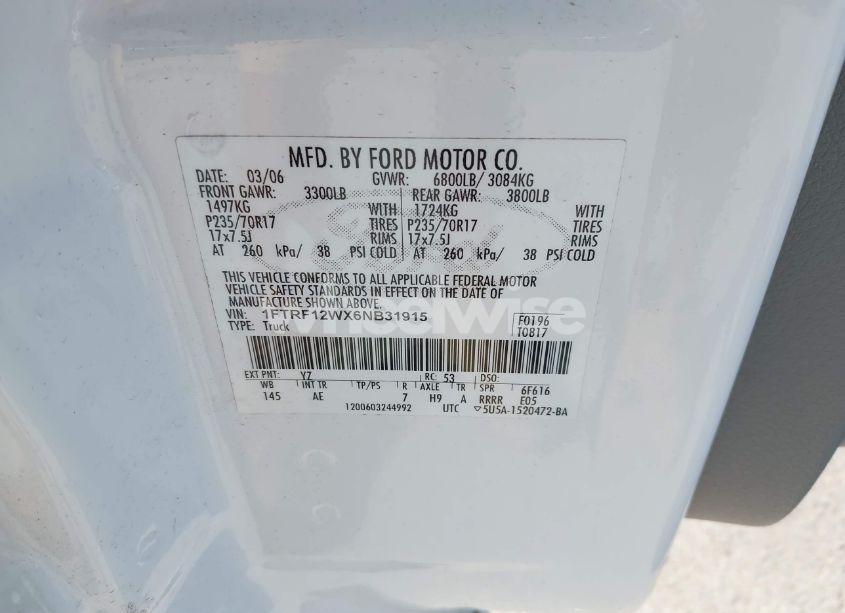 Photo 9 of 2006 Ford F-150 STX/XL/XLT (VIN 1FTRF12WX6NB31915)