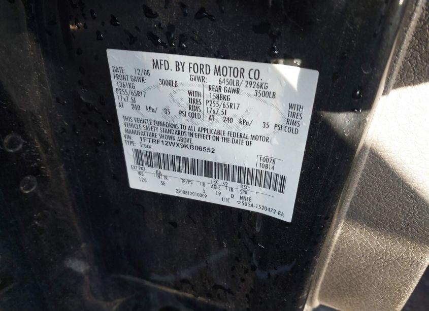 Photo 9 of 2009 Ford F-150 STX/XL/XLT (VIN 1FTRF12WX9KB06552)