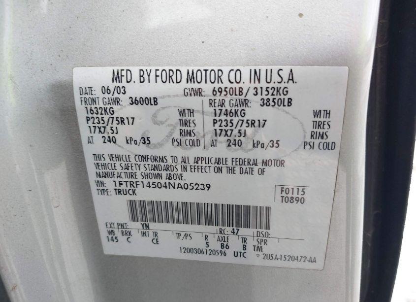 Photo 9 of 2004 Ford F-150 FX4/XL/XLT (VIN 1FTRF14504NA05239)