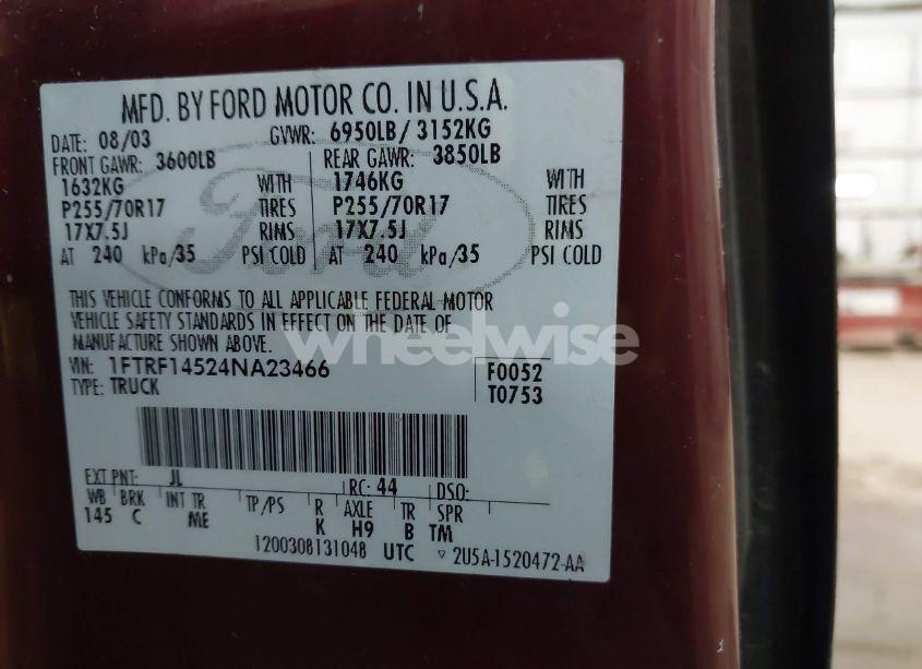 Photo 9 of 2004 Ford F-150 FX4/XL/XLT (VIN 1FTRF14524NA23466)