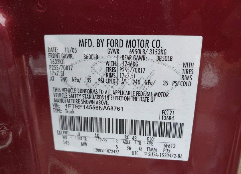 Photo 9 of 2006 Ford F-150 FX4/XL/XLT (VIN 1FTRF14556NA68761)