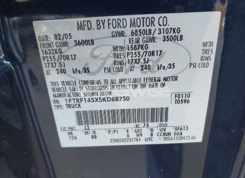 Photo 9 of 2005 Ford F-150 FX4/XL/XLT (VIN 1FTRF145X5KD68750)