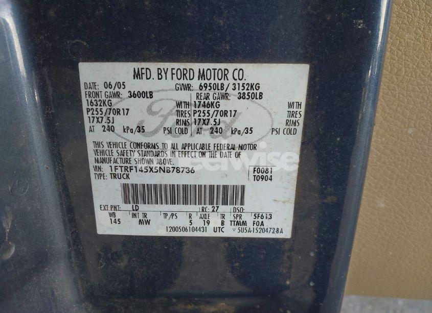 Photo 9 of 2005 Ford F-150 FX4/XL/XLT (VIN 1FTRF145X5NB78736)