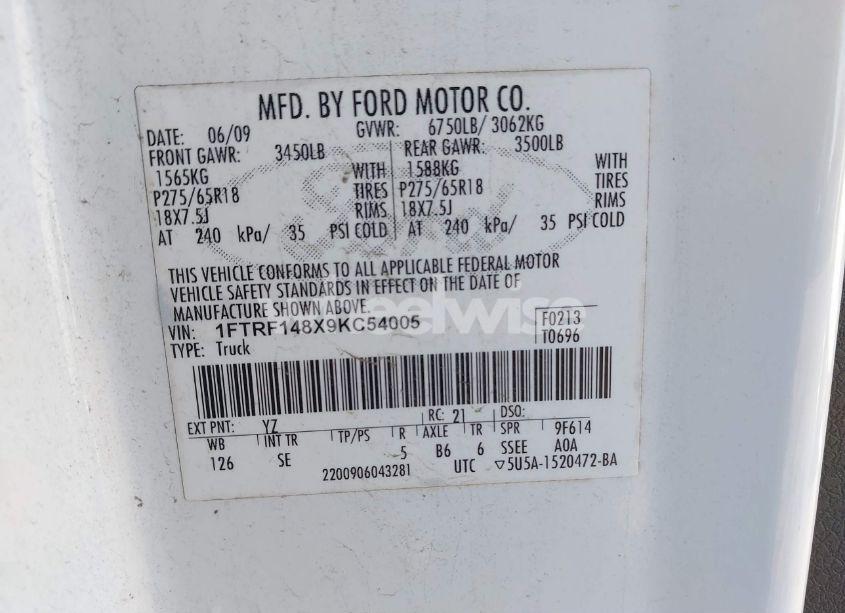 Photo 9 of 2009 Ford F-150 STX/XL/XLT (VIN 1FTRF148X9KC54005)