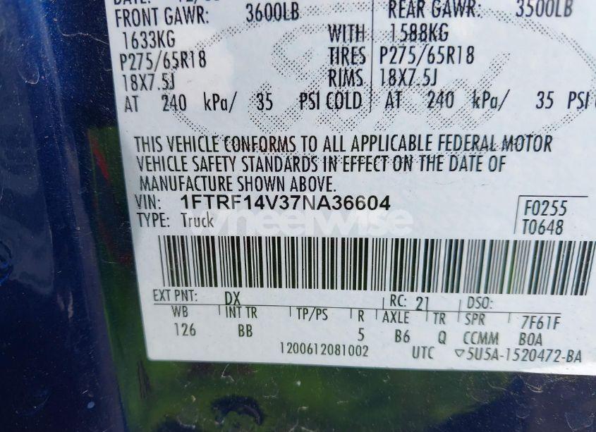 Photo 9 of 2007 Ford F-150 FX4/XL/XLT (VIN 1FTRF14V37NA36604)