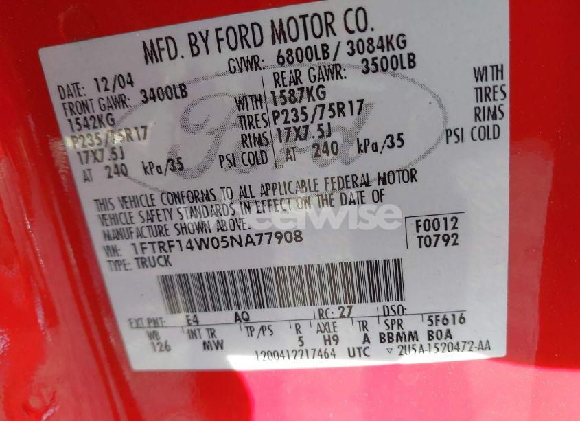 Photo 9 of 2005 Ford F-150 STX/XL/XLT (VIN 1FTRF14W05NA77908)