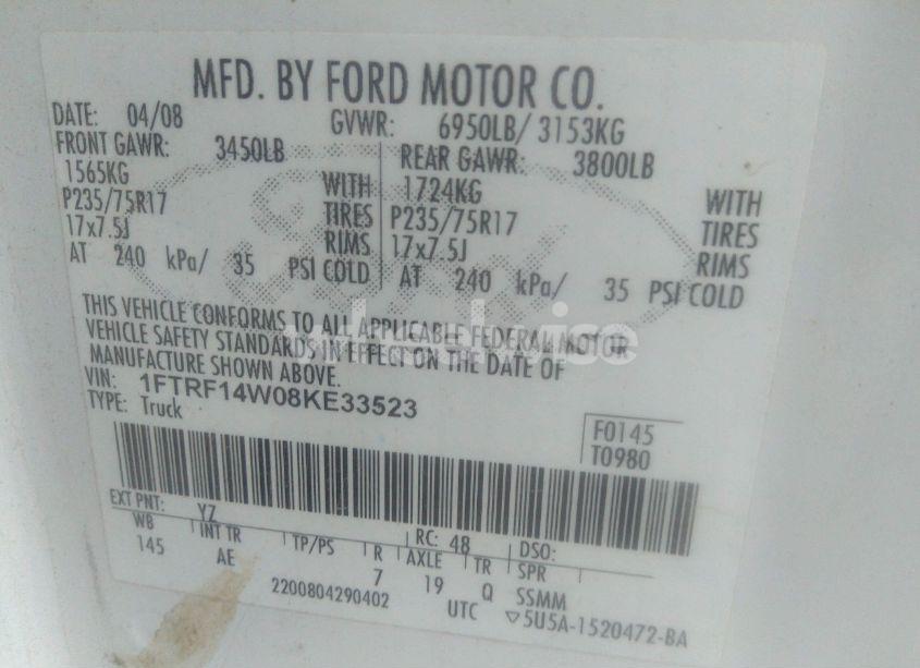 Photo 9 of 2008 Ford F-150 STX/XL/XLT (VIN 1FTRF14W08KE33523)