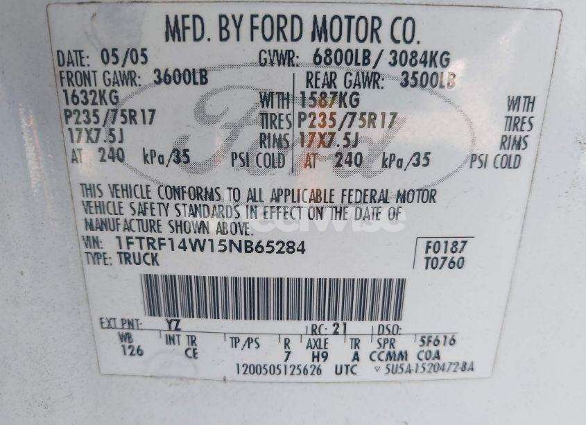 Photo 9 of 2005 Ford F-150 STX/XL/XLT (VIN 1FTRF14W15NB65284)