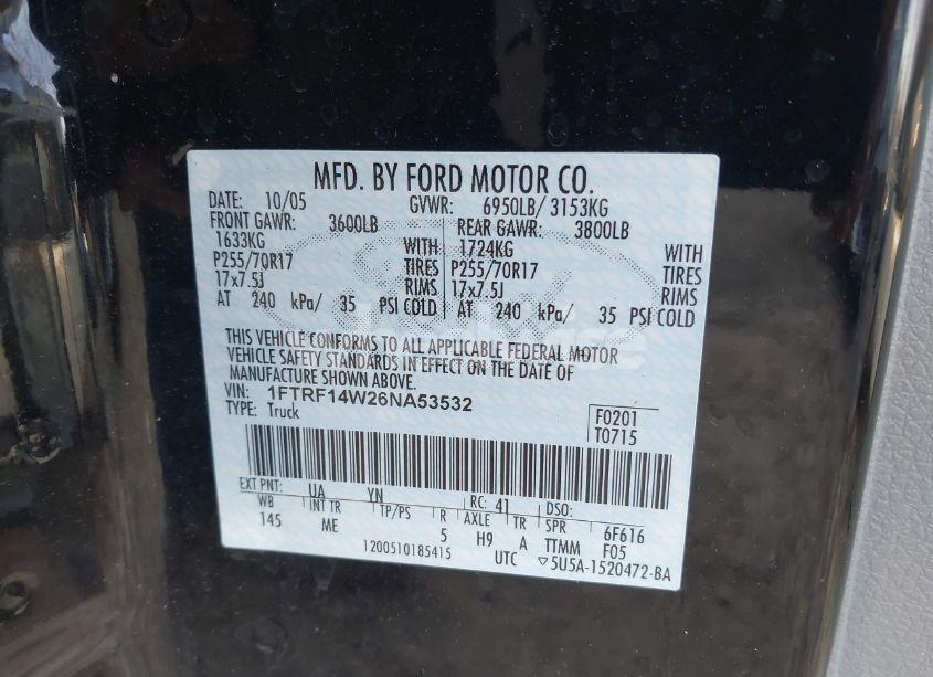 Photo 9 of 2006 Ford F-150 STX/XL/XLT (VIN 1FTRF14W26NA53532)