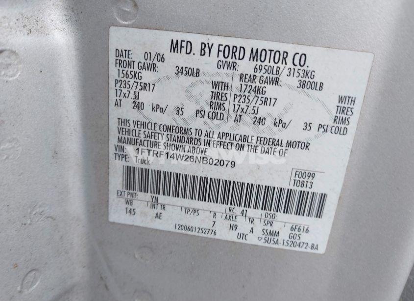 Photo 9 of 2006 Ford F-150 STX/XL/XLT (VIN 1FTRF14W26NB02079)