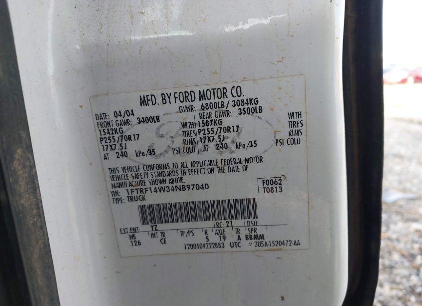 Photo 9 of 2004 Ford F-150 STX/XL/XLT (VIN 1FTRF14W34NB97040)