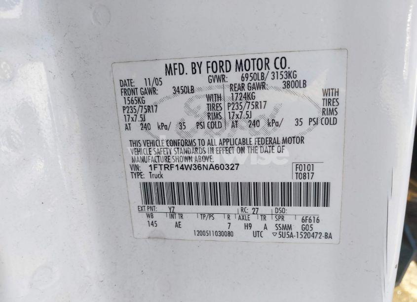 Photo 9 of 2006 Ford F-150 STX/XL/XLT (VIN 1FTRF14W36NA60327)