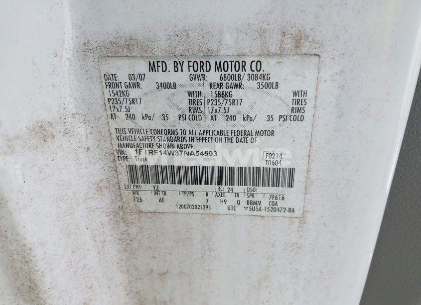 Photo 9 of 2007 Ford F-150 STX/XL/XLT (VIN 1FTRF14W37NA54593)