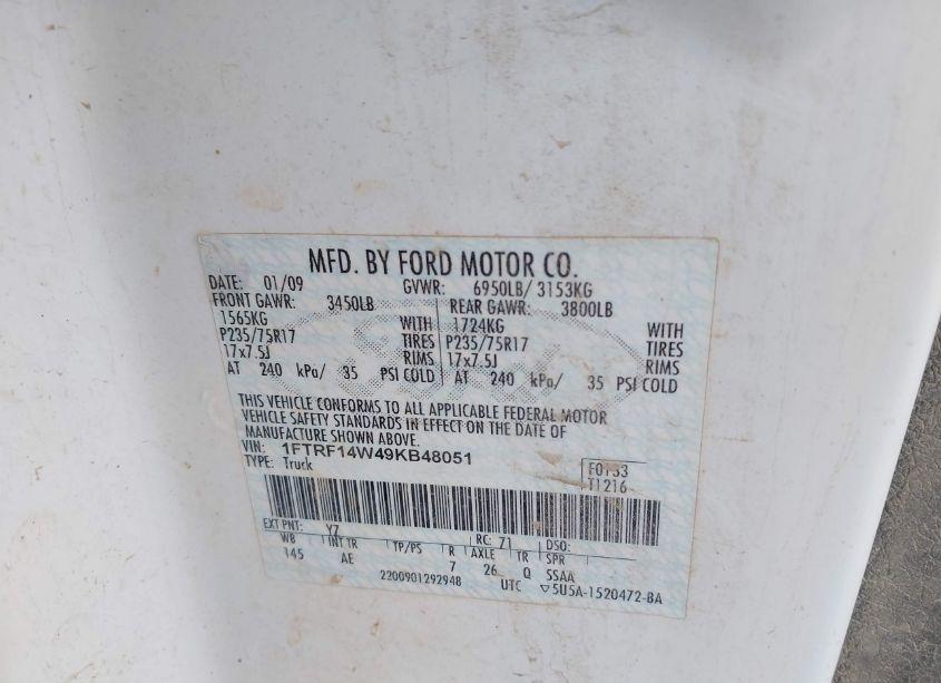 Photo 9 of 2009 Ford F-150 STX/XL/XLT (VIN 1FTRF14W49KB48051)