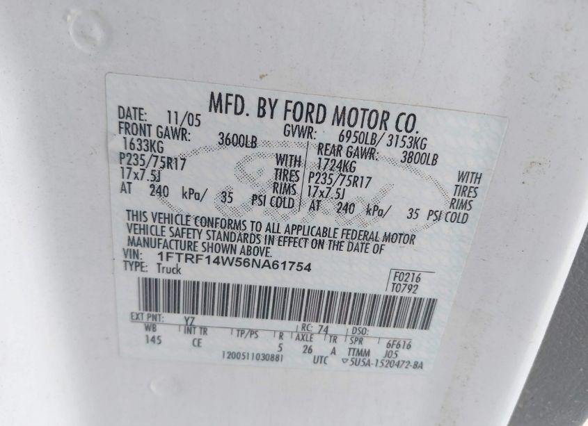 Photo 9 of 2006 Ford F-150 STX/XL/XLT (VIN 1FTRF14W56NA61754)