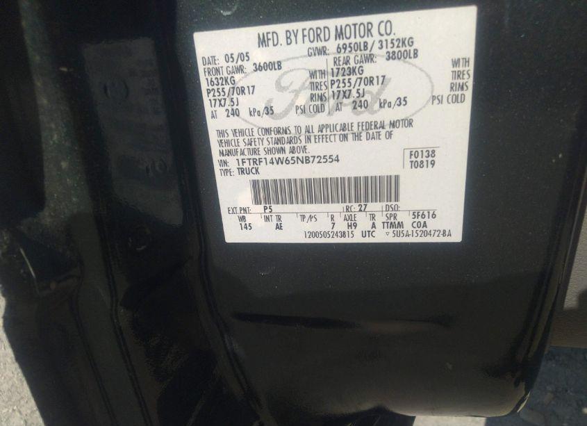 Photo 9 of 2005 Ford F-150 STX/XL/XLT (VIN 1FTRF14W65NB72554)