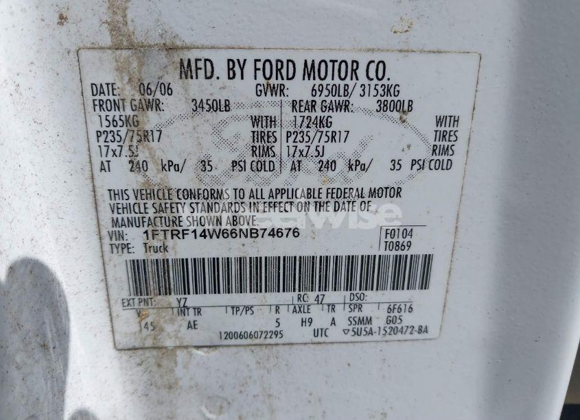 Photo 9 of 2006 Ford F-150 STX/XL/XLT (VIN 1FTRF14W66NB74676)