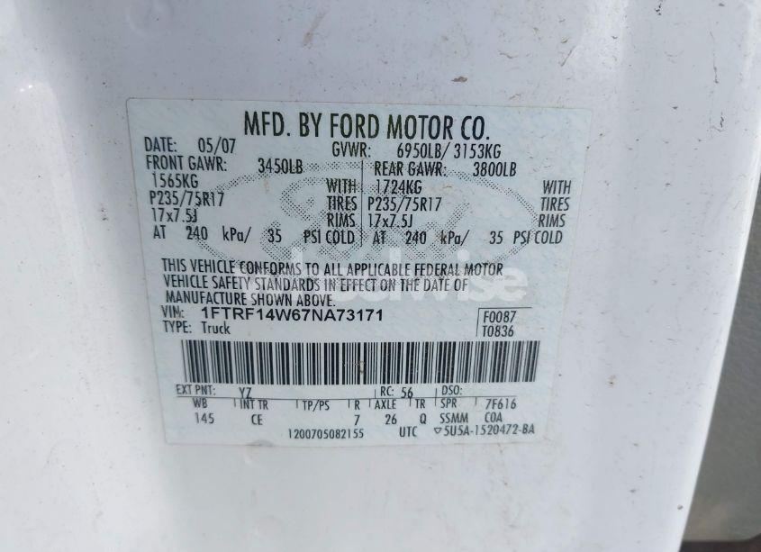 Photo 9 of 2007 Ford F-150 STX/XL/XLT (VIN 1FTRF14W67NA73171)