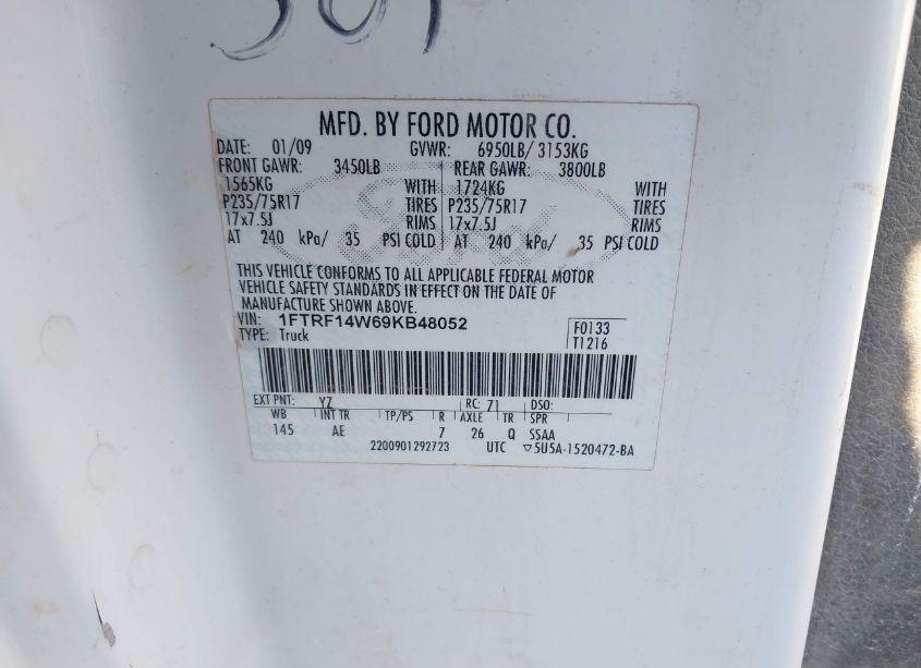 Photo 9 of 2009 Ford F-150 STX/XL/XLT (VIN 1FTRF14W69KB48052)