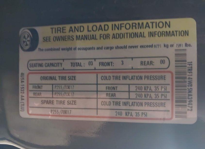 Photo 6 of 2005 Ford F-150 STX/XL/XLT (VIN 1FTRF14W85NA39472)