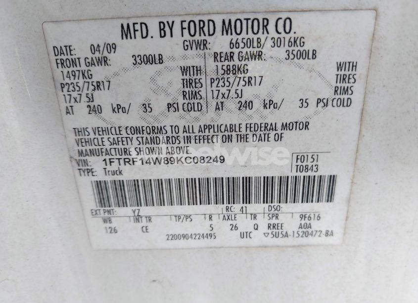 Photo 9 of 2009 Ford F-150 STX/XL/XLT (VIN 1FTRF14W89KC08249)